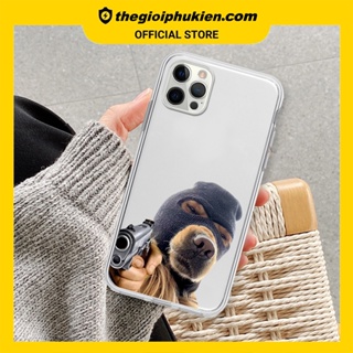 Ốp iphone - Ốp lưng iphone trong suốt cạnh vuông bảo vệ camera cún đeo mặt nạ dành cho ip 6 đến 14promax - u026
