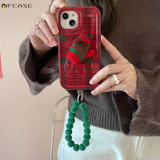 Ốp Điện Thoại Họa Tiết Sọc Caro Kèm Găng Tay Và Dây Đeo Cho iPhone 14 Plus 14 13 12 11 Pro Max