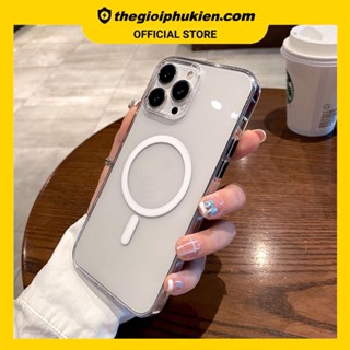 Ốp iphone - Ốp lưng iphone trong suốt giả magsafe cạnh vuông bảo vệ camera dành cho ip 6 đến 14promax - u120