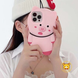 Ốp Điện Thoại Silicon Chống Sốc Hình Heo Hồng Dễ Thương Có Dây Đeo Cho iPhone 14 Pro Max 13 12 Pro Max 11 Pro Max