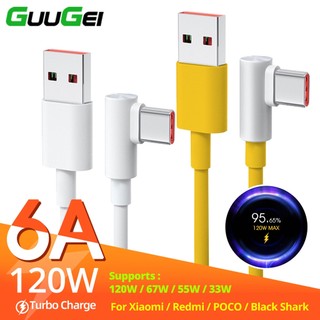 Cáp sạc nhanh Guugei Xiaomi 120W 6A USB Type C góc 90 độ cho Mi 12 11 Pro Poco F4 Redmi K50