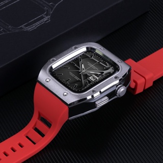 Jansin Metal Alloy Case+Silicone Band for Apple Watch Series 8 7 45mm 44mm Modification Kit Case Smart Watch