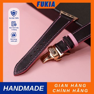 Dây da thủ công Swift Đen Mix Hồng dành cho Apple Watch, đồng hồ thông minh, đồng hồ cơ DDTC126