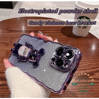 Ốp Điện Thoại TPU Mềm Màu Kẹo Mạ Điện Họa Tiết Gấu Cho Iphone 14 13 12 11 Pro Max / 14 Plus