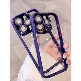 (Viền tím) Ốp Miruyi kính trong viền màu camera gắn đá nhũ cho iPhone 13 /13 Pro/ 13 Pro Max/ 14/pro/plus/prm sang trọng