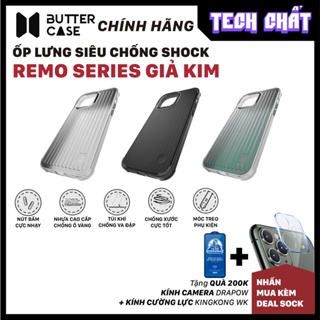 Ốp lưng siêu chống shock BUTTER CASE giả kim REMO Series có túi khí, kháng khuẩn cho iPhone 14 Pro Max, 14 Plus