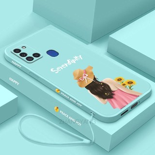 Ốp Điện Thoại TPU Dẻo Họa Tiết Hoạt Hình Cô Gái Dễ Thương Kèm Dây Đeo Cho Samsung a21s