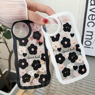 Casing For Samsung S20 S21 S22 S23 FE Super cute Good luck floral wave edge fine hole box black and white color matching good girlfriends use together Case STB 17