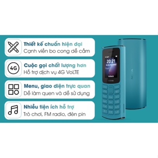 Điện thoại Nokia 105 4G 2 sim 2 sóng, pin khoẻ, nghe gọi đỉnh cao (hàng chính hãng)