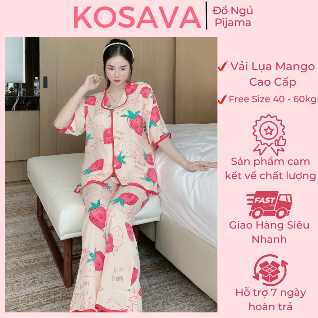 Đồ bộ Pijama nữ lụa mặc nhà cánh dơi mango cao cấp KOSAVA