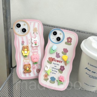 3D Doll Bear Rabbit Flower Tulip Cartoon Color Fresh Full Girly Heart Samsung S20 S21 S22 S23 FE PLUS ULTRA Cute Wavy case BW 15