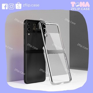 [HÀNG SẴN] Ốp cứng trong suốt cho điện thoại Samsung Z Flip 3/ Z Flip 4 mạ viền kim loại