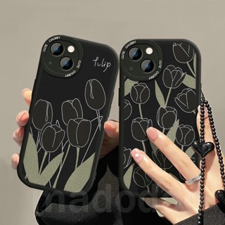 Tpu Casing Redmi 12C A1 A2 10 10C 10A 9A 9C 9T Note 12 11 11S 10S 9S 9 Pro 8 7 2022 4G 5G POCO X5 X3 NFC K20 Black Tulip Flowers Oval Airbag Fine Hole Shockproof Soft Phone Case XPN 31