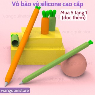 Vỏ bọc silicon bảo vệ bút cảm ứng pencil Gen 1 và Gen 2 case chống sốc Củ cà rốt đủ màu Đúc nguyên khối siêu mỏng