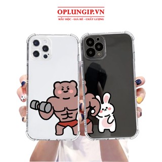 Ốp lưng iphone cặp đôi gấu thỏ trong suốt viền vuông cho iphone 11 13 pro max 14 12 pro max mini x r s max 6 s 7 8 plus
