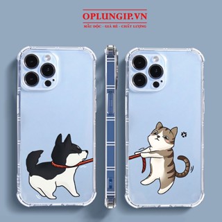 Ốp iphone mèo dắt chó silicon dẻo cạnh vuông cho iphone 11 13 pro max 14 12 pro max mini x r s max 6 s 7 8 plus