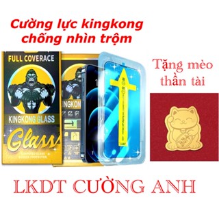 Cường lực iphone KingKong chống nhìn trộm có khung tự dán cho iphone tặng kèm mèo thần tài