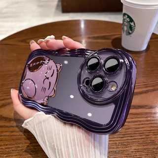 Ốp Điện Thoại Mềm Họa Tiết Mèo Tím Gợn Sóng Gắn Kèm Giá Đỡ Dành Cho Iphone 14 pro max 13 pro max 12 pro max 11 pro max
