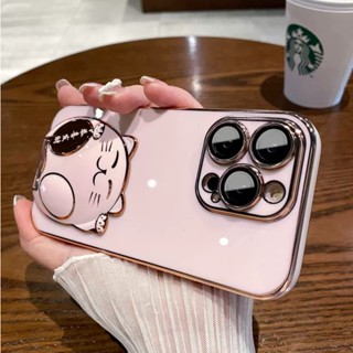 Ốp Điện Thoại Silicon Dẻo Tráng Gương Hình Mèo Thần Tài 3D Kèm Giá Đỡ Cho Iphone 12 Pro Max 13 Pro Max 14 Pro Max 14 Plus