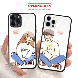 Ốp lưng iphone kính cường lực Boy girl cho iphone 11 12 pro max mini 13 14 pro max plus x r xs max 7 8 plus 6 s plus