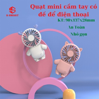 Quạt tích điện - quạt mini cầm tay cho mùa hè, có đế để điện thoại, pin 500mah, 3 chế độ gió, an toàn cho bé