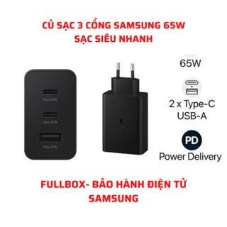 Củ sạc nhanh 65W Samsung EP-T6530N 3 cổng sạc - Bảo hành điện tử Samsung - Fullbox nguyên seal - Chính hãng
