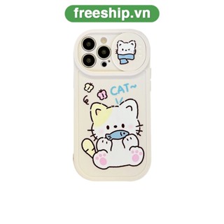 Ốp lưng iphone nắp trượt cam Họa Tiết Chú Mèo Cá Độc Đáo iPhone 11 pro max X Xr Xs 7 8 14 Plus Se 2020 12 13 pro max 13