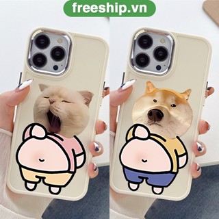 Ốp Điện Thoại iphone cặp đôi chó mèo bụng bự cute camera bạc Silicon Dẻo cạnh vuông IPhone 1413 12 11 Pro Plus Max 6 7 8