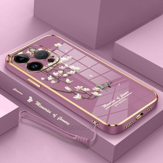 Ốp Điện Thoại gel silica Mềm Mạ Điện Họa Tiết Hoa Lan Trắng Cho iPhone 14 14 pro 14 pro max 14 plus