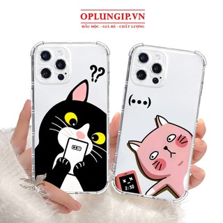 Ốp iphone Mèo chờ tin nhắn dẻo trong cạnh vuông cho iphone 11 12 pro max 13 14 pro max mini x r s xs max 6 s 7 8 plus