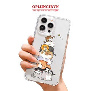 Ốp iphone Mèo đè lên nhau dẻo trong cạnh vuông cho iphone 11 12 pro max 13 14 pro max mini x r s xs max 6 s 7 8 plus