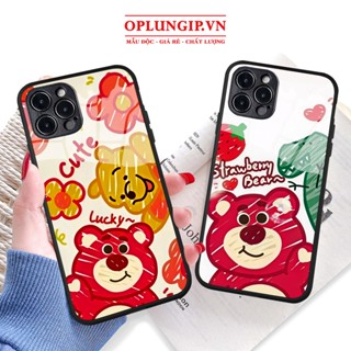 Ốp lưng iphone kính cao cấp gấu bear hồng cho iphone 11 12 pro max mini 13 14 pro max plus x r xs max 7 8 plus 6 s plus