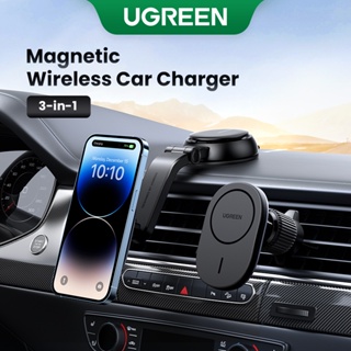 UGREEN 3-IN-1 Magnetic Wireless Car Charger Phone Holder for Dashboard/Air Vent/Windshield Compatible with iPhone 14/13/12