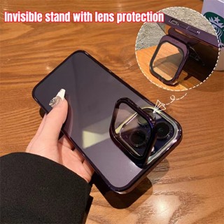 Ốp Điện Thoại iPhone 12 13 14 Pro max 14 plus case bảo vệ camera ốp lưng iphone 14 13 12 promax plus acrylic Cứng Trong Suốt Chống Sốc Có Giá Đỡ Gập Gọn Vô Hình HD Sang Trọng Cho iP 12 13 14 Pro max