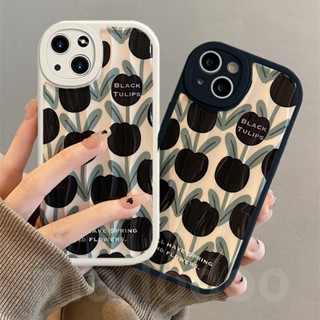 Soft Casing Redmi 12C A1 A2 10 10C 10A 9A 9C 9T Note 12 11 11S 10S 9S 9 Pro 8 7 2022 4G 5G POCO X5 X3 NFC K20 Black Tulip Flowers Ooval Fine Hole Lens Shockproof Phone Case Cover XPN 43