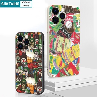 Suntaiho Ốp lưng iphone Fashion Creative Colorful Cans Graffiti Stickers Silicone Soft Case Compatible for iPhone 11 Pro Max 14 12 13 XS X XR XS Max 7 8 Plus Dirty Resistance Cover