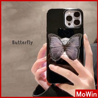 For iPhone 14 Pro Max iPhone Case With Butterfly Folding Holder Clear Grip Black Glossy TPU Soft Case Shockproof Compatible with iPhone 13 Pro max 12 Pro Max 11 xr xs max 7Plus
