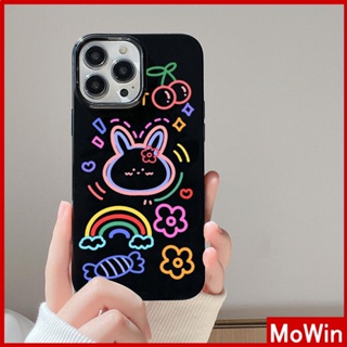 For iPhone 14 Pro Max iPhone Case Black Glossy TPU Soft Case Shockproof Protection Camera Cute Rainbow Bunny  Compatible with iPhone 13 Pro max 12 Pro Max 11 xr xs max 7Plus 8Plus