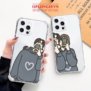 Ốp iphone nam nữ áo đôi viền vuông trong suốt cho iphone 11 12 pro max 13 14 pro max mini x r s xs max 6 s 7 8 plus