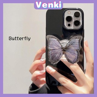 VENKI - Dành Cho iPhone 14 Pro Max Ốp Lưng iPhone Có Đế Gấp Hình Con Bướm Trong Suốt Màu Đen Bóng TPU Mềm Ốp Lưng Chống Sốc Tương Thích Với iPhone 13 Pro max 12 Pro Max 11 xr xs max 7