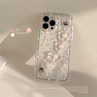 Ốp Điện Thoại Silicon Hình Hoa Màu Hồng Gắn Dây Xích AT0241 Cho Iphone 14 11 12 13 PRO MAX 14 11 12 13 PRO MAX