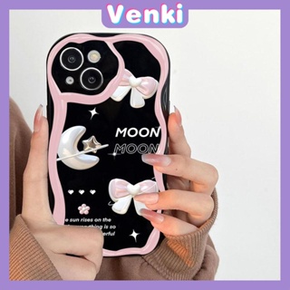 VENKI - For iPhone 11 iPhone Case 3D Curved Edge Wave TPU Airbag Shockproof Camera Cover Glossy Black Flower Compatible with iPhone 14 13 Pro max 12 Pro Max xr xs max 7Plus 8Plus