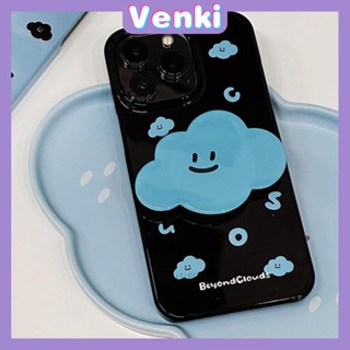 VENKI - Dành Cho iPhone 14 Pro Max Ốp Lưng iPhone Giá Đỡ Chân Đế Gấp Smile Đen Bóng TPU Mềm Chữ Màu Xanh Tương Thích Với iPhone 13 Pro max 12 Pro Max 11 xr xs max 7 8Plus