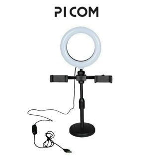 Đèn Livestream 2 Kẹp Picom Đỡ Điện Thoại Quay Video, Chụp Ảnh Đế Để Bàn Chắc Chắn