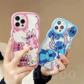 Casing Redmi Note 11S 11 10s 10 Pro 9 8 10C 10A 9C 9S 9A 6A 5A POCO M3 X3 M4 Pro 4G F5 5G NFC K40S Cute Wavy Edge Clear Pink Blue Stitch Cartoon Couple Soft Phone Case Full Fine hole Lens Protection Back Cover BW 65