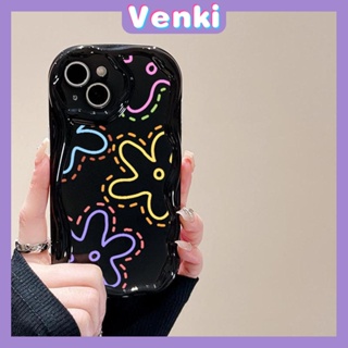 VENKI - For iPhone 11 iPhone Case 3D Curved Edge Wave Glossy Black TPU Airbag Shockproof Camera Cover colored flower Compatible with iPhone 14 13 Pro max 12 Pro Max xr xs max 7Plus