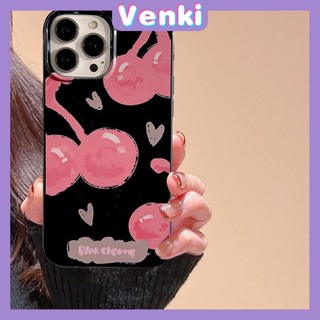 VENKI - Dành cho iPhone 11 Ốp lưng iPhone Hitam Glossy TPU Soft Case Bảo vệ chống sốc Camera Pump Dễ thương Doodle Cherry Kompatibel dengan iPhone 14 13 Pro max 12 Pro Max xr xs max 7 8Plus