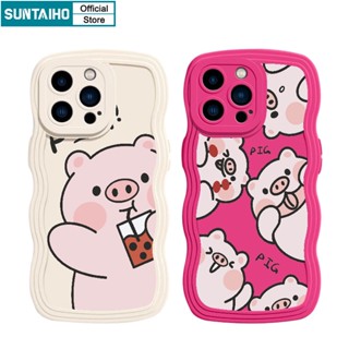 Suntaiho Ốp lưng iphone Ốp điện thoại silicon mềm kiểu chú heo hồng thích hợp cho IPhone 11 Pro Max 14 12 13 XS X XR XS Max 7 8 Plus