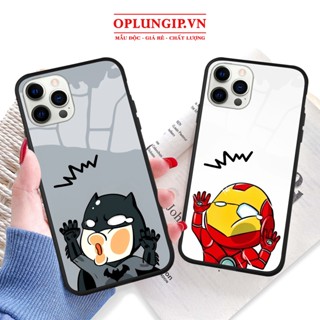 Ốp iphone kính cao cấp Bat man iron man hài hước cho iphone 11 12 pro max mini 13 14 pro max plus x r s max 6 s 7 8 plus