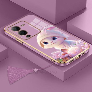 ốp lưng vivo v25 Ốp Điện Thoại Tpu Dẻo Mạ Màu Gradient In Hình Thỏ Kèm Dây Đeo Cho vivo v25